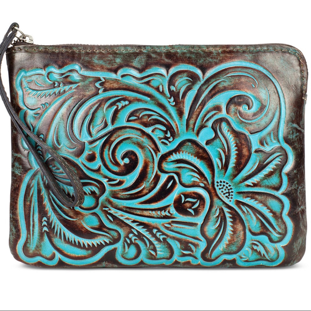 Patricia Nash Cassini Turquoise Tooled Leather Wristlet